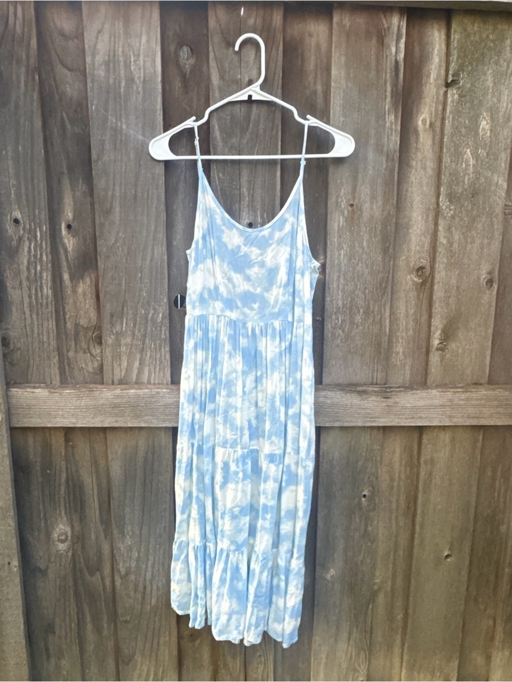 Blue Tie-Dye Midi Dress with Spaghetti Straps